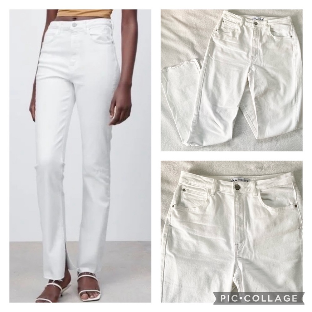 Zara Women's Straight Leg White Jeans